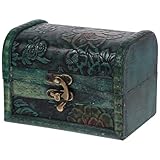 LUOZZY Cofre del tesoro de madera vintage con cerradura, caja de almacenamiento de joyas, caja de recuerdos pequeña hecha a mano para decoración del hogar, dormitorio, verde