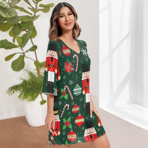 Robe d'été en mousseline col V : le confort fluide vert de Noël - 3