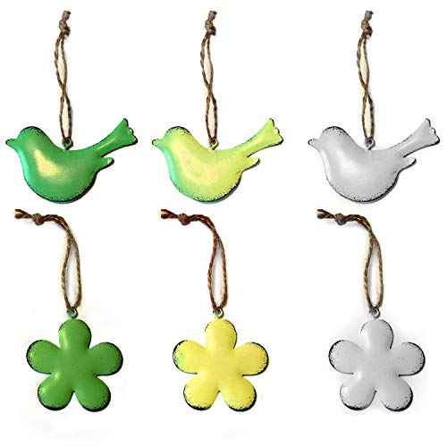 Dekohänger Frühling Blüte Vogel 6 er Set Metall ca. 5,5 cm Grün Gelb Weiß Blumendeko Cover