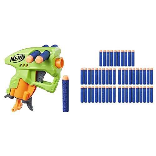 Image of Nerf N-Strike Nano Fire, Green with 50 Extra Elite Darts Pack, Ages 8 and Up