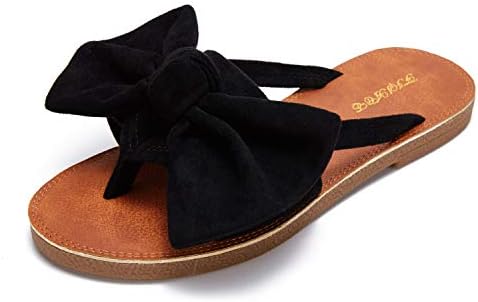 FISACE Womens Slip On Flip Flops Ring Toe Strappy Casual Summer Gladiator Flat Sandals Black