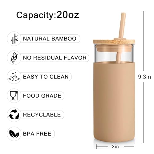 image for Tronco 20 oz Glass Tumbler with Lid & Straw - Iced Coffee Cup & Smooth