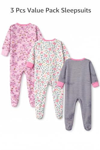 Image of TuddyBuddy Baby Girl's Cotton Printed Full Sleeves Sleepsuit /Footed Rompers for Baby Girl