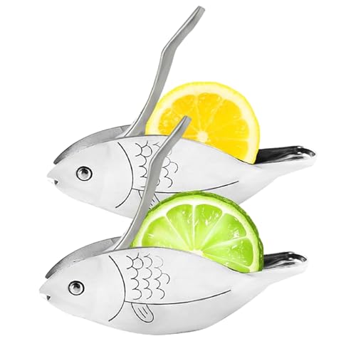 Exprimidor manual de limón con forma de pescado, exprimidor manual de limón de acero inoxidable, cítricos de lima portátil, prensa manual resistente para cócteles, bebidas, cocinar (plata)