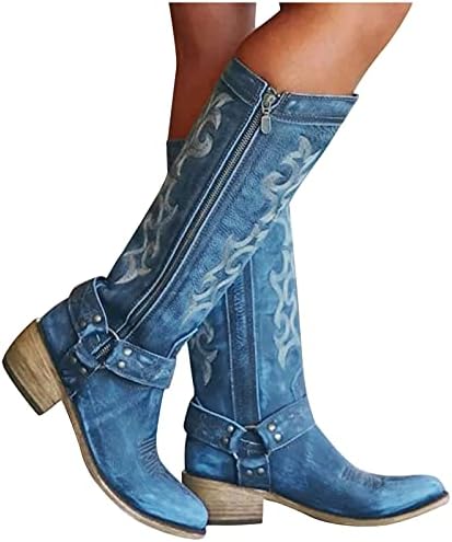 Amazon.com: Western Cowgirl - Botas vaqueras para mujer con bordado vintage  de pantorrilla ancha, botas de vaquero retro de tacón grueso con puntera  cerrada, botas de invierno de tubo alto, botas altas