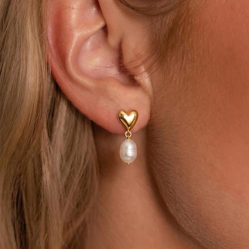 Ritach Pearl Earrings for Women Girls - Heart Earrings for Girls Women Dangle Pearl Earrings Pearls Drop Earrings Hypoallergenic Gold Earrings for Girls Kids Birthday Gifts for Girls Jewelry — view 2