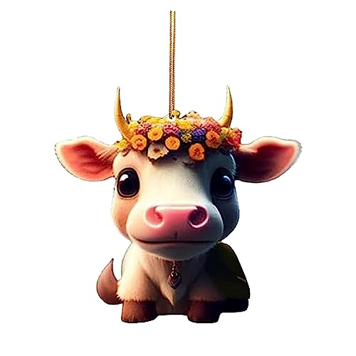 Pingente de carro de vaca de desenho animado | Enfeite de balanço para decoração de árvore de casa d