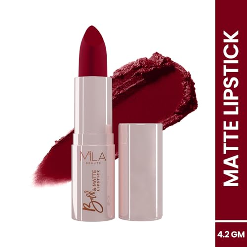 Image of Mila Beaute Bold & Matte Lipstick | Enriched with Jojoba Oil | Highly Pigmented | Soft Matte Finish | Light Weight & Long Lasting | Hydrated & Comfy Lips | Shade - (Dare Devil 4.2g) (Pack of 2)