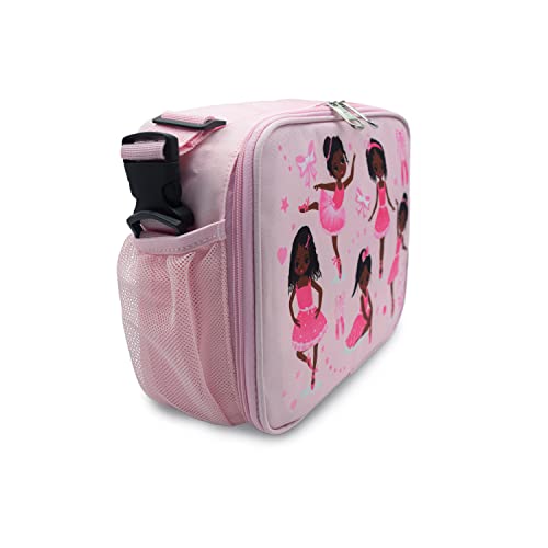 Insulated Kids Girls Lunch Box Bag With Shoulder Strap, Ballet Dancer Lunch Bag Kids With Cup Bottle Holder And Side Pocket, Toddler Teen Black Girls Lunch Bag Pink For School Picnic Travel #TOP1