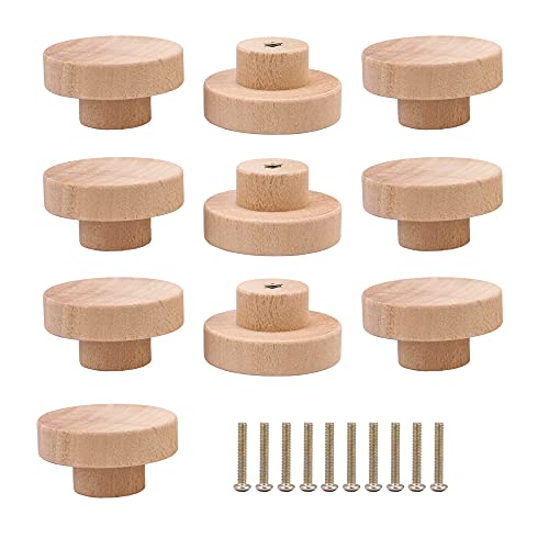 Doublelife SHANOER 10 Stück runde unlackierte Schubladenknöpfe aus Holz - für Schrank, Möbel, Schubladen, Griffe, 50 mm x 25 mm (50 mm x 25 mm) Cover