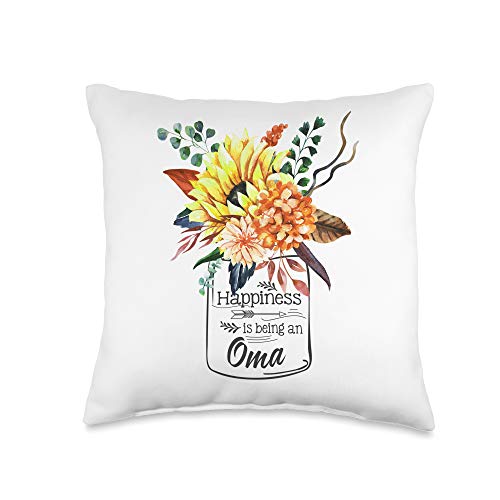 Funny OMA Happiness is Being An OMA Gifts Womens Happiness is Being an OMA Cute Flowers Gifts Throw Pillow, 16x16, Multicolor
