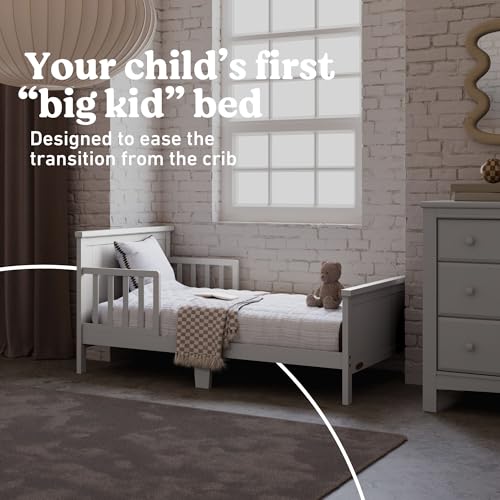 Image of Graco Bailey Toddler Bed (Pebble Gray) - GREENGUARD Gold Certified, Fits Standard Full-Size Crib & Toddler Mattress, Toddler Safety Guardrails Included, Complete Design with Solid Headboard, Footboard