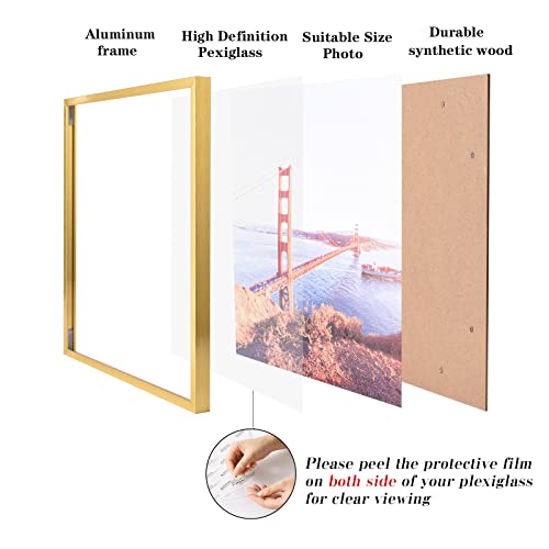 Wyooxoo 11X17 Picture Frame Poster Frame - Gold Aluminum With Polished Plexiglass - Horizontal And Vertical Formats For Wall (11"X17", Gold) #TOP2