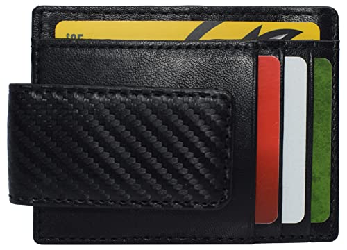 Men's Leather Minimalist Magnetic Card Case with Money Clip Front Pocket Logo Wallet