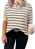 Eytino Women Plus Size Sweater Short Sleeve Crew Neck Striped Pullover Tops 2026 Summer Trendy Outfits,2X Black