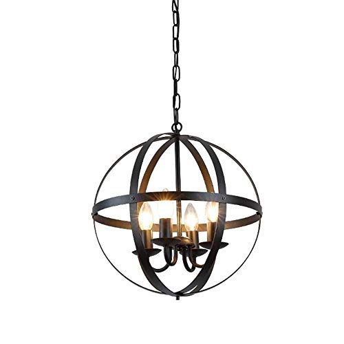 Suspension plafonnier industriel en fer forgé rétro luminaire à 4 éclairages encastrés