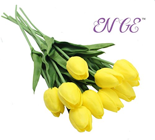 Aliersa En Ge 10-Heads Artificial Flowers Home Decor Mini Tulip Real Touch Tulips Wedding Bouquets For Bride (Yellow) #TOP3