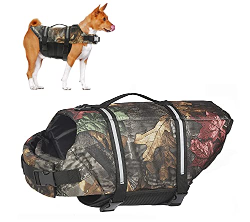 HOTGOL Dog Life Jacket,Adjustable Pet Safety Vest with Reflective Stripes,Swimming Coat for Small Medium Large Dogs(Camouflage, XL)