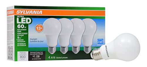 SYLVANIA General Lighting 78040 Sylvania Dimmable Led Light Bulb, 9 W, 120 V, 800 Lumens, 5000 K, CRI 80, 2.375 in Dia X 4.19 in L, 4 Piece