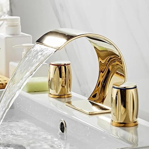Tap de bassin pour salles de bains cascade à 3 trous en laiton gold durable