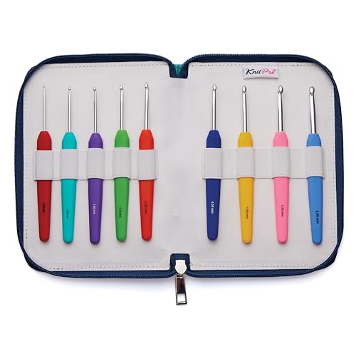 Set de ganchillos KnitPro Waves con mangos suaves y estuche azul 3
