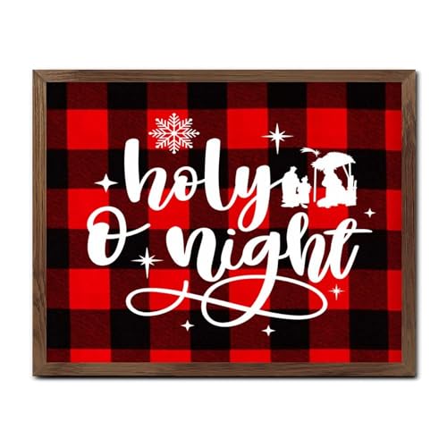 Décoration crèche de Noël pour porte entrée : cadre en bois O Holy Night 40x50 cm