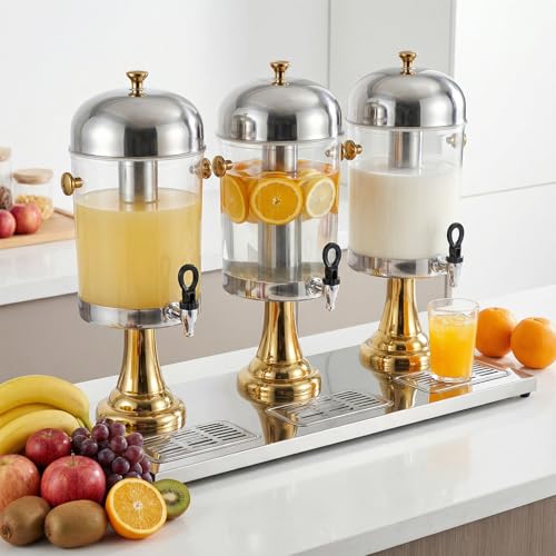 FASDRESS 6.4 Gallon Drink Dispensers with Spigot and Stand for Parties Wedding Hotel Buffet Restaurant, All-in-One Commercial Drink Dispenser with Ice Core, Self-Service Cold Drinking Machine-GOLD