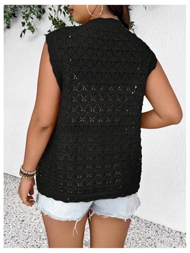 Verdusa Women's Plus Size Bow Tie Hollow Out Sweater Vests Sheer V Neck Lightweight Cardigans2