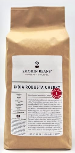 Smokin Beans India Robusta Cherry, Unroasted Green Coffee Beans, 5-Lb, 1ct