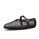 Arqa Womens Mesh Ballet Flats Braided Ballerina Flat Shoes Buckled Straps Mary Jane Casual Low Heels Black Size 8