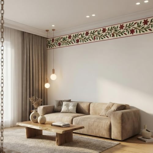 Image of Decorative Peel and Stick Wall Border Sticker 4 Inch x 4 Feet | Waterproof Self Adhesive PVC Wallpaper Border | Floral, Vintage & Traditional Designs | Wall Trim for Home Decor, VWB3