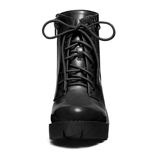 Allegra K Women's Round Toe Chunky Heel Lace Up Zipper Combat Boots2