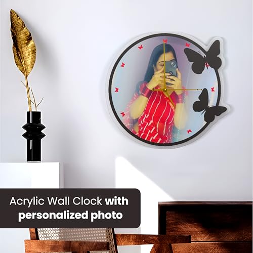 Image of SAVRI Personalized Gifts Acrylic Wall Clock (12x12 Inches) - Custom Photo with Unique Design - Stylish Room Decor, Romantic Gift for Housewarming, Anniversary, Birthday, Husband & Wife