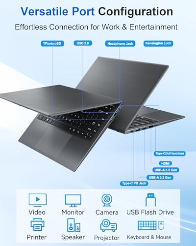 Image of Laptop Computer, 16GB RAM 512GB SSD, Pentium 6500Y Processor (Up to 3.4GHz), 14'' 1080P FHD IPS Display, 5000mAh Battery, WIFI5, BT5.0, Laptops for Students & Business