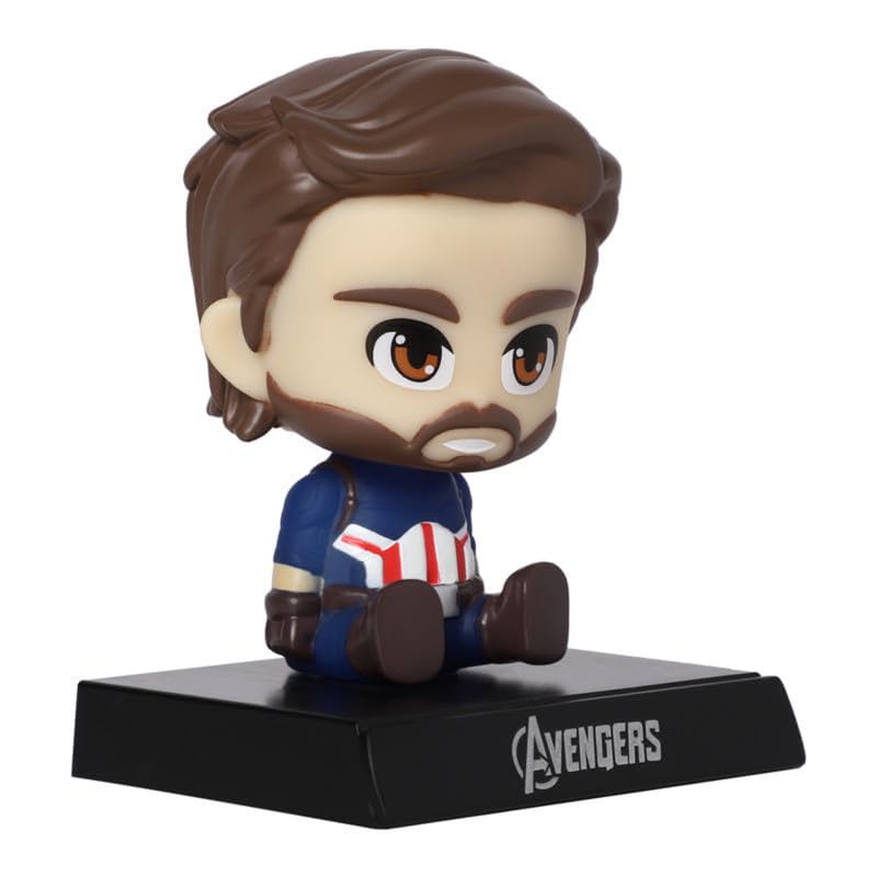 Image of Super Hero Action Figure Limited Edition Bobblehead with Mobile Holder for Car Dashboard, Office Desk & Study Table (Captain America)