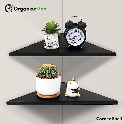 Image of OrganizeMee Corner Shelf For Wall,Bathroom Organizer,Shelves Decoration Items For Living Room Bedroom corner,Long Life Than Wood,Glass Self Decor Show Pieces floating shelfs Home Bedroom Rack,Kitchen Corners Organizers,1YR Warranty:Black Set of 1