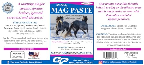 SU-PER Mag Paste Horse Poultice - Helps with Strains, Sprains, Bruises, Soreness, and Abscesses - Epsom Salts Poultice & Drawing Agent - 1 Gallon