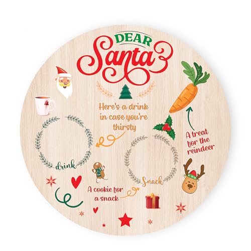 Star Online Santa Plate Christmas Eve Treats Reindeer Food Wooden Plate Round Board - 25CM X 25CM (Dear Santa)