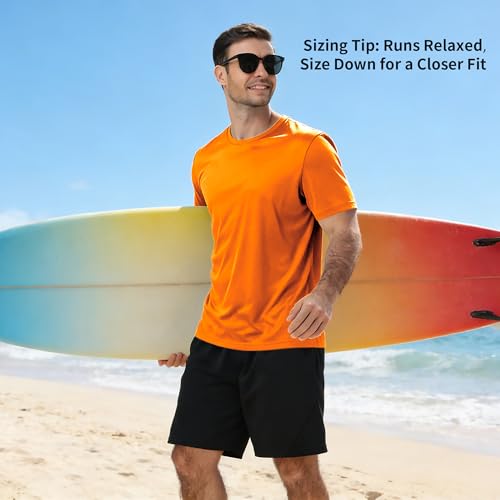 Image of 3 Pack Mens Swim Shirt Workout Shirts UPF 50+ Short Sleeve Rash Guard Fast Dry Sun Protection Lightweight Water Shirt