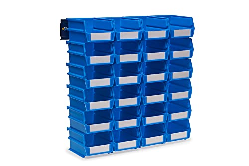 Triton Products LocBin (3-210BWS) Wall Storage Unit with Interlocking Poly Bins Wall Mount Rails 8-3/4-Inch L and Hardware, 24-Count, Blue, 26-Piece