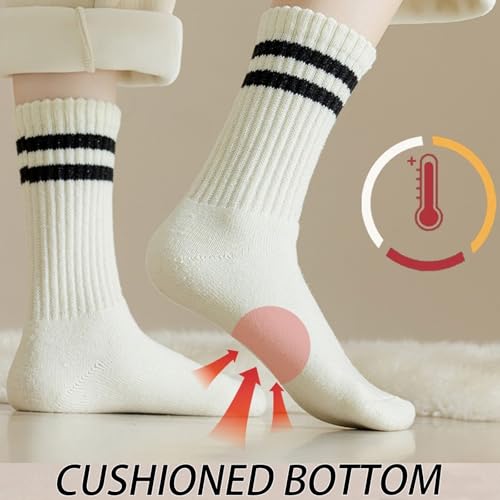 CHUNFO Womens Striped Slouch Warm Socks,Casual,Cashmere,Cotton,Cozy,Boot,Loafers,Crew Sock Size4.5-84