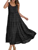 YESNO Fashion Beach Vacation Clothes 2026 Women's Flowy Boho Midi Dress Sleeveless Casual Sundress with Pockets L EVE Black