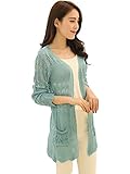 Shawhuaa Womens Crochet Knitted Open Front Cardigan Pocket Sweater (One Size, Aquamarine)