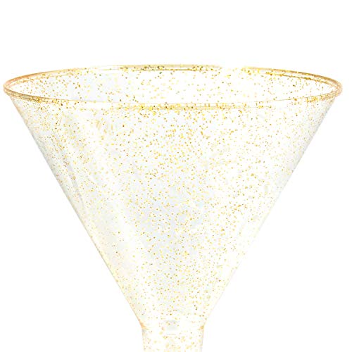 Liacere 24 Pack Gold Glitter Plastic Martini Glasses - 6.25oz Disposable Cocktail Glasses - Plastic Margarita Glasses Perfect for Wedding And Parties