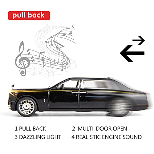Image of Metal Pull Back Diecast Car 1:32 Rolls Royal Phantom Pull Back Car Model with Sound Light Boys Gifts Toys for Kids【Pack of 1】,multicolor