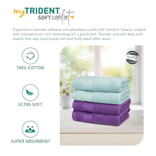 Image of MYTRIDENT Soft Comfort Air Rich Towel 100% Cotton Hand Towel for Daily use, 500 GSM Highly Absorbent Towels for Men /Women, 4Pc Hand Towel Set (41 cm X 66 cm), Nile Blue and Plum