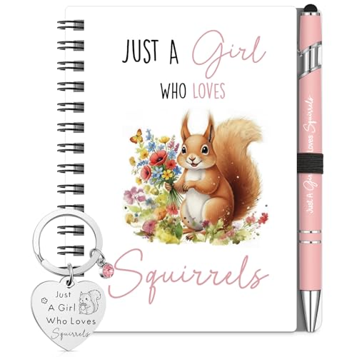 BBTO 3 Pcs Christmas Squirrel Gift Sets for Women Animal Lovers Gifts Set with Squirrel Notebook Ballpoint Pen and Keychain Positive Gift for Birthday Christmas Appreciation Thanksgiving