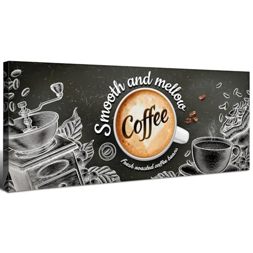 Coffee Bar Signs for Kitchen Wall Decor Vintage Coffee Sign Wall Decor Smooth Mellow Cafe Sign Canvas Prints Picture Farmhouse Coffee Bean Poster for Coffee Shop Restaurant Home Decoration 6x17”