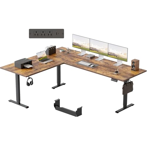 Image of Agilestic Electric L Shaped Standing Desk 75 x 61 Inch with Power Outlet, Height Adjustable Corner Stand up Desk with Cable Management,Sit Stand Home Office Workstation with Splice Board, Rustic Brown