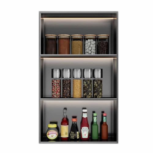 LXHELIVERY LED Stainless Steel Niche, 3 Tier Spice Rack Kitchen Spice Rack Organizer,Spice Rack Recessed for Seasonings, Kitchen Pantry(60x20x130cm)